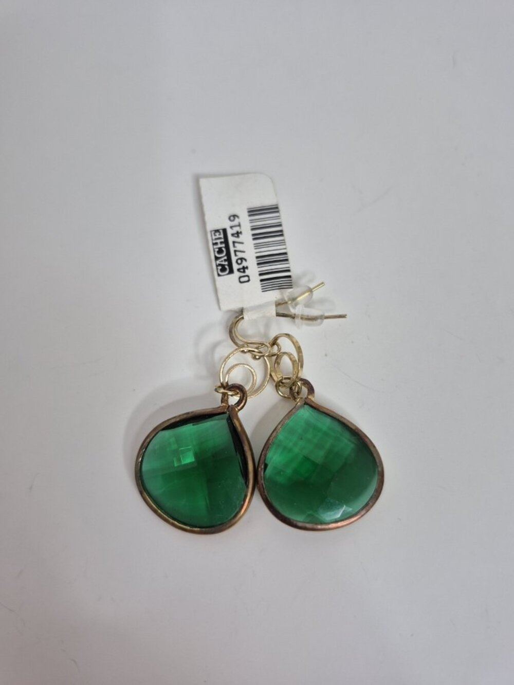 Cache Earring Rhinestone Faceted Green Gemstone NWT Dangle 1.50"